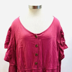 NWT SONOMA Women Short Sleeve Pullover Pink Elastic Waist V-Neck Dress Size 3X